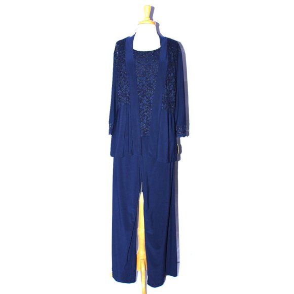 NWT Fanny 1996 Jersey & Lace Women's Formal Pant Suit-Size 3X-NAVY BLUE-NEW - Picture 7 of 7